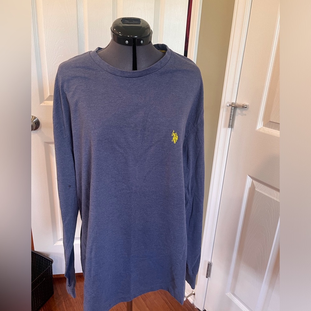 Polo crew neck long sleeve top in medium blue